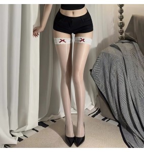 FEE ET MOI - Lace Butterfly Silky Gloss Thigh Highs Stocking (White)